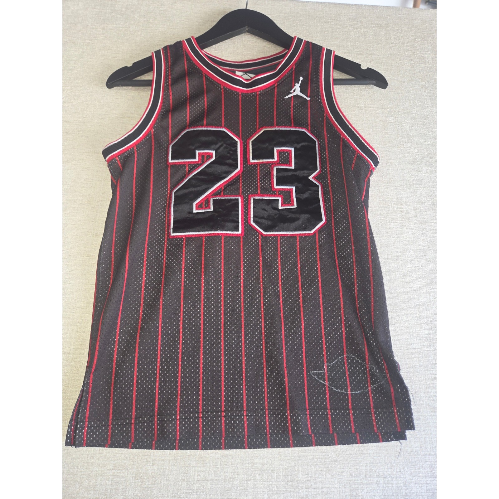 Vintage Jordan Brand #23 Pinstripe Basketball Jersey Black Red Size Youth Small